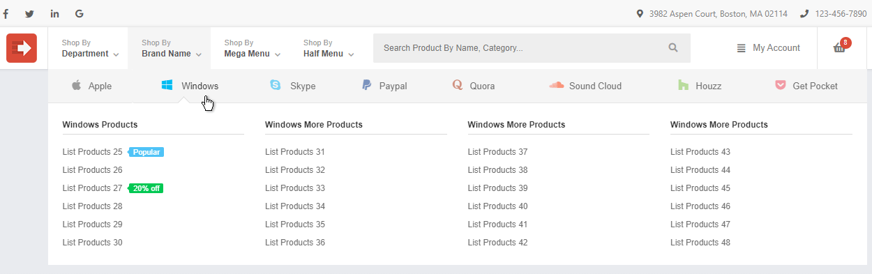 Horizontal tabbing menu